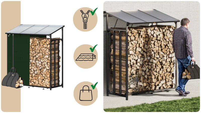 Adăpost pentru lemne cu geantă pentru transport