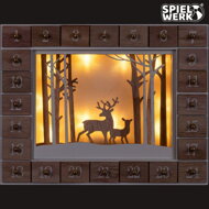 Calendar de advent din lemn cu iluminare LED, Pădure de iarnă 35x6x27cm