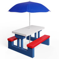Set de șezut pentru copii cu umbrelă de soare JASMIN, 67x78,5x42,5cm, albastru/alb/roșu