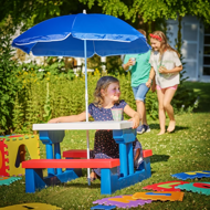 Set de șezut pentru copii cu umbrelă de soare JASMIN, 67x78,5x42,5cm, albastru/alb/roșu