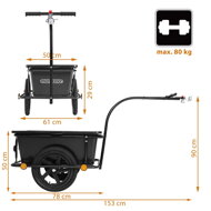 Remorcă pentru bicicletă TERY, 90L, 61x153x90cm, negru
