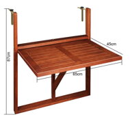 Masă suspendată pentru balcon, din lemn de acacia, 65x45x87cm, certificată FSC®, pliabilă