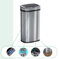 Coș de gunoi cu senzor DEUS, 58 litri, argintie