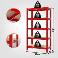 Raft cu capacitate mare HEAVY, max. 875 kg, 90×40×180 cm, roșu