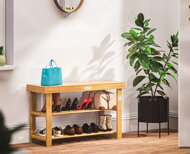 Bancă pentru hol cu spațiu pentru pantofi NINA, 90x32x46cm, maro natural