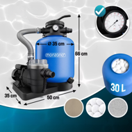 Filtrare cu nisip pentru piscină AQUA cu prefiltru, 13 200 l/h, albastră