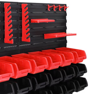 Organizator suspendat pentru atelier ORDERBOX cu 28 de cutii și suporturi pentru unelte, roșu/negru