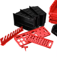 Organizator suspendat pentru atelier ORDERBOX cu 28 de cutii și suporturi pentru unelte, roșu/negru