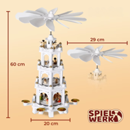 Piramidă de Crăciun MERRY, 60x20x20cm, albă