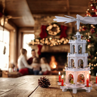 Piramidă de Crăciun MERRY, 60x20x20cm, albă