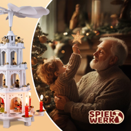 Piramidă de Crăciun MERRY, 60x20x20cm, albă