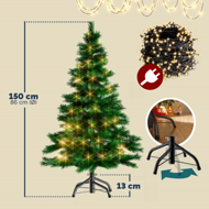 Brad artificial de Crăciun RUDOLPH cu luminițe, 150 cm, verde