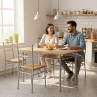 Set de mese de dining PAUL, 5 bucăți, maro natural