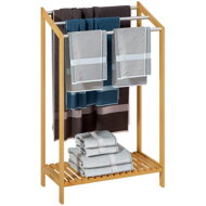 Suport pentru prosoape din bambus RUBBY cu bare metalice și raft, 51x31x85 cm, maro/argintiu