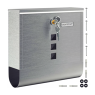 Cutie poștală cu tub pentru ziare POST, 30,5x10x33,5cm, argintiu