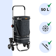 Geantă de cumpărături pe roți pentru scări COMFORT, 50L, negru