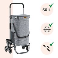 Geantă de cumpărături pe roți pentru scări COMFORT, 50L, gri