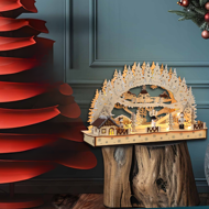 Arc LED de Crăciun CLEMENT, 45x12,5x28cm, maro natural