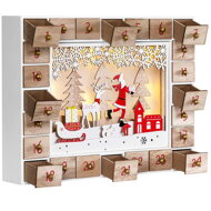 Calendar de advent din lemn cu iluminare LED, Moș Crăciun 35x6x27cm
