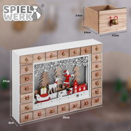 Calendar de advent din lemn cu iluminare LED, Moș Crăciun 35x6x27cm