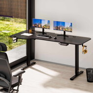 Biroul de birou reglabil în înălțime, de culoare neagră, cu dimensiunile 160x75x73-118 cm