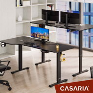 Biroul de birou reglabil în înălțime, de culoare neagră, cu dimensiunile 160x75x73-118 cm