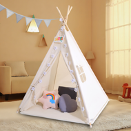 Cort tip teepee pentru copii JULIUS, 120x120x160cm, alb/gri