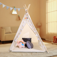 Cort tip teepee pentru copii JULIUS, 120x120x160cm, alb/gri