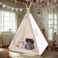 Cort tip teepee pentru copii JULIUS, 120x120x160cm, alb/gri