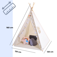 Cort tip teepee pentru copii JULIUS, 120x120x160cm, alb/gri