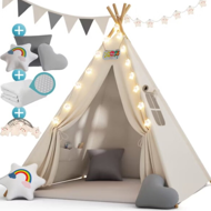 Cort tip teepee pentru copii JULIUS, 120x120x160cm, alb/gri