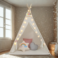 Cort tip teepee pentru copii JULIA, 160x120x120cm, bej/roz