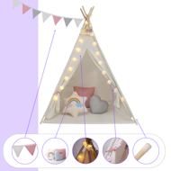 Cort tip teepee pentru copii JULIA, 160x120x120cm, bej/roz