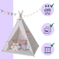 Cort tip teepee pentru copii JULIA, 160x120x120cm, bej/roz