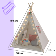 Cort tip teepee pentru copii JULIA, 160x120x120cm, bej/roz