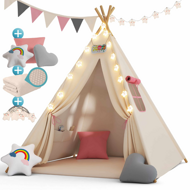 Cort tip teepee pentru copii JULIA, 160x120x120cm, bej/roz