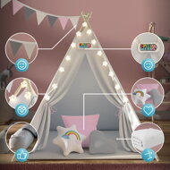 Cort tip teepee pentru copii JULIA, 160x120x120cm, bej/roz