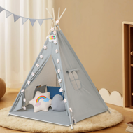 Cort tip teepee pentru copii JULIUS, 120x120x160cm, gri/albastru