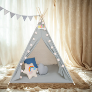 Cort tip teepee pentru copii JULIUS, 120x120x160cm, gri/albastru