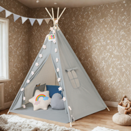 Cort tip teepee pentru copii JULIUS, 120x120x160cm, gri/albastru