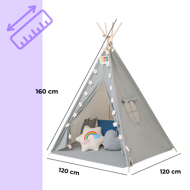 Cort tip teepee pentru copii JULIUS, 120x120x160cm, gri/albastru