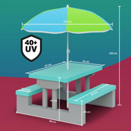 Set de șezut pentru copii cu umbrelă de soare JASMIN, 67x78,5x42,5cm,mentă/gri