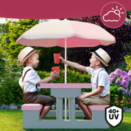 Set de șezut pentru copii cu umbrelă de soare JASMIN, 67x78,5x42,5cm, roz/gri