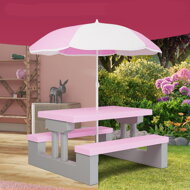 Set de șezut pentru copii cu umbrelă de soare JASMIN, 67x78,5x42,5cm, roz/gri