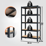 Raft cu capacitate mare HEAVY, max. 875kg, 90x40x180cm, negru