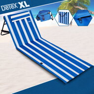 Saltea de plajă cu spătar și pernă, 158 x 56 cm, albastru-și-alb