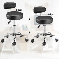 Taburet pe roți cu spătar ROLAND, Ø35cm, negru