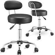 Taburet pe roți cu spătar ROLAND, Ø35cm, negru