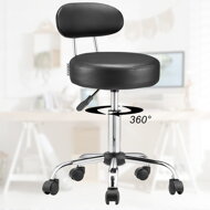 Taburet pe roți cu spătar ROLAND, Ø35cm, negru