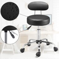 Taburet pe roți cu spătar ROLAND, Ø35cm, negru